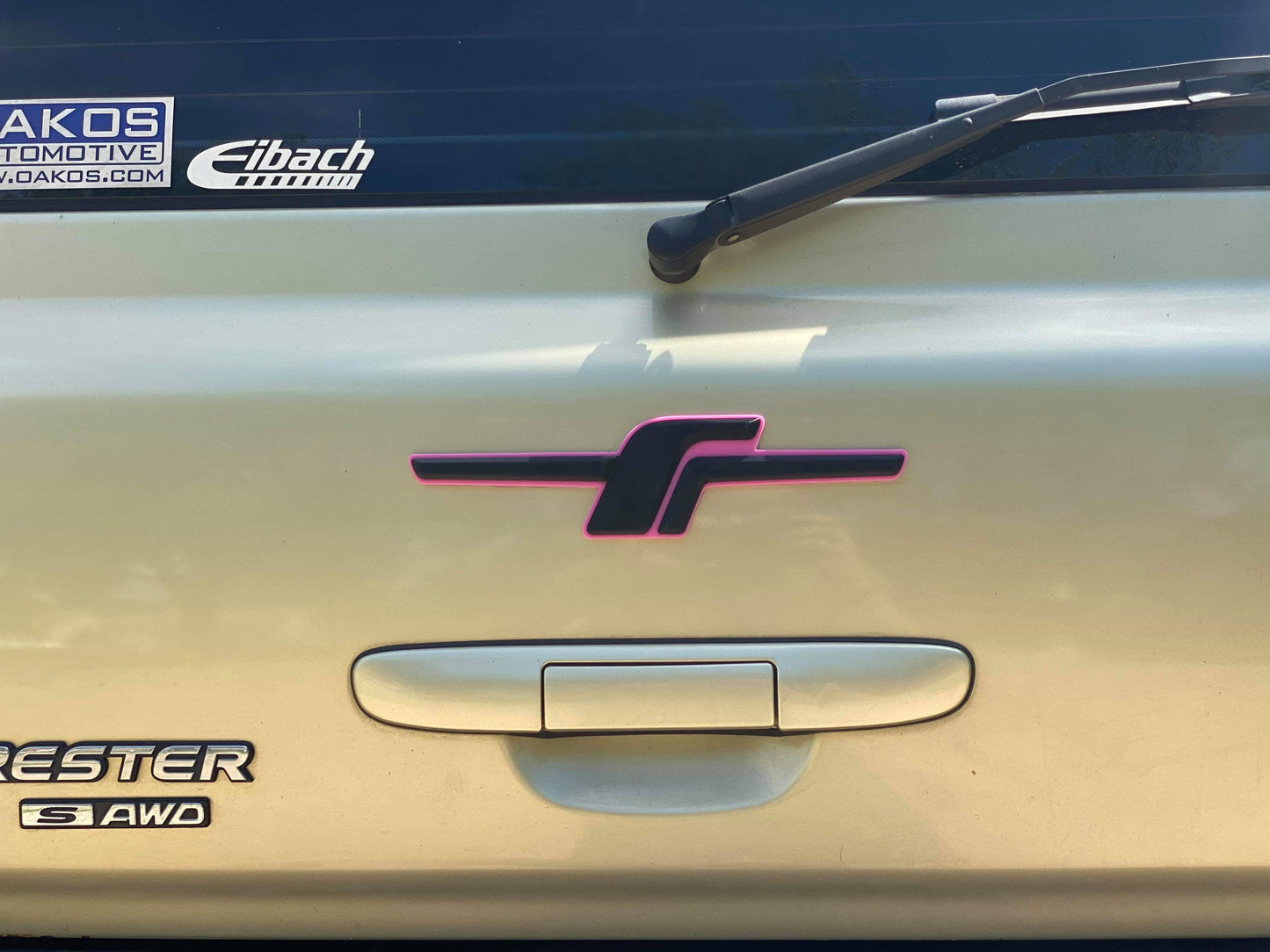 Large F badge Subaru Forester rear hatch